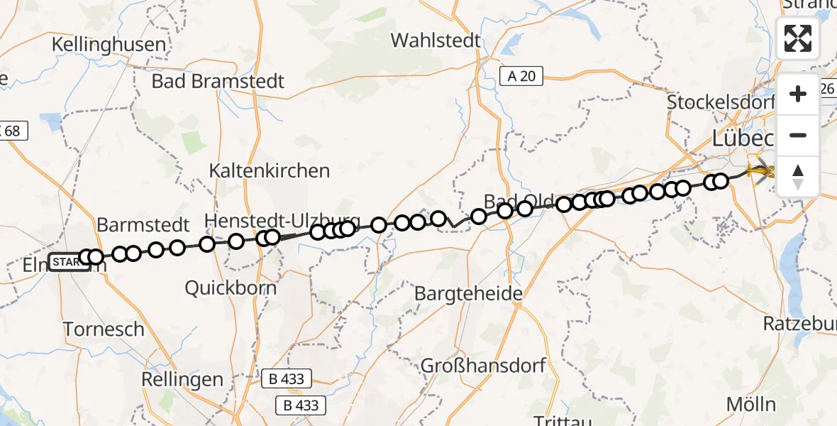 Flugroute Rettungshubschrauber Elmshorn - Sankt Jürgen, 06 März 2026, 08:33
