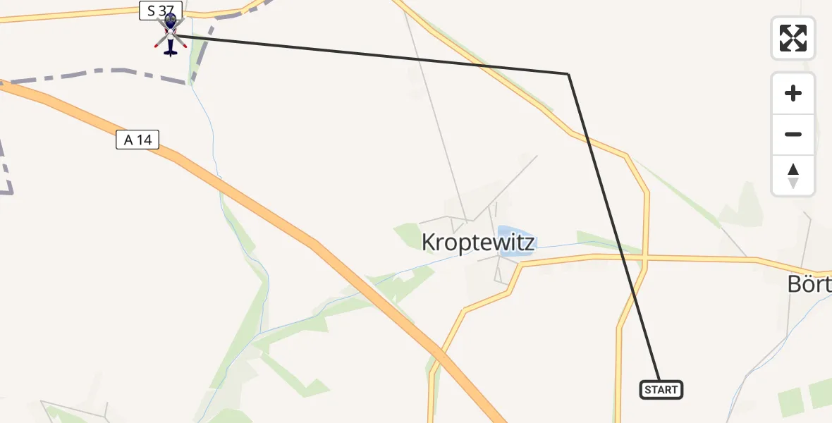 Routekaart van de vlucht: Polizeihubschrauber nach Ablaß, S 37