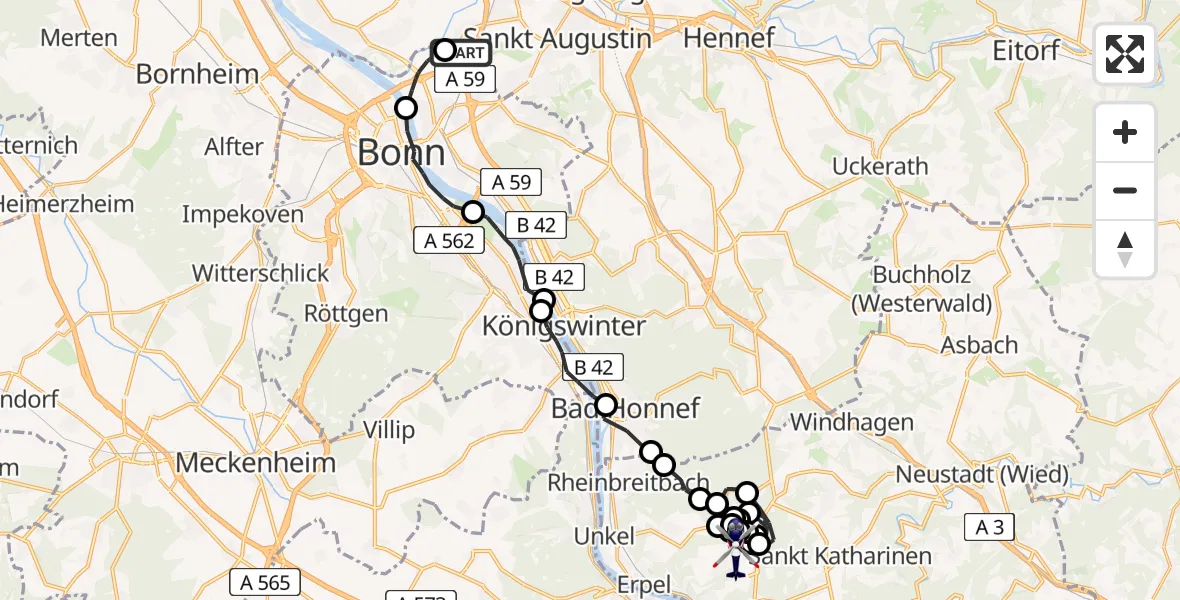 Flugroute Polizeihubschrauber Meindorf - Kasbach-Ohlenberg, 06 März 2026, 08:37