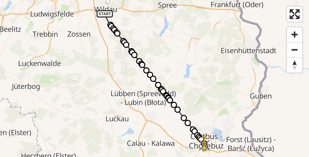 Flugroute Ambulanzhubschrauber Königs Wusterhausen - Carl Thien Hospital Cottbus Heliport, 06 März 2026, 08:49
