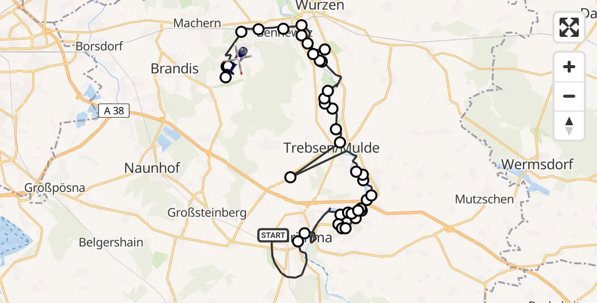 Flugroute Polizeihubschrauber Grimma - Leulitz, 06 März 2026, 08:52