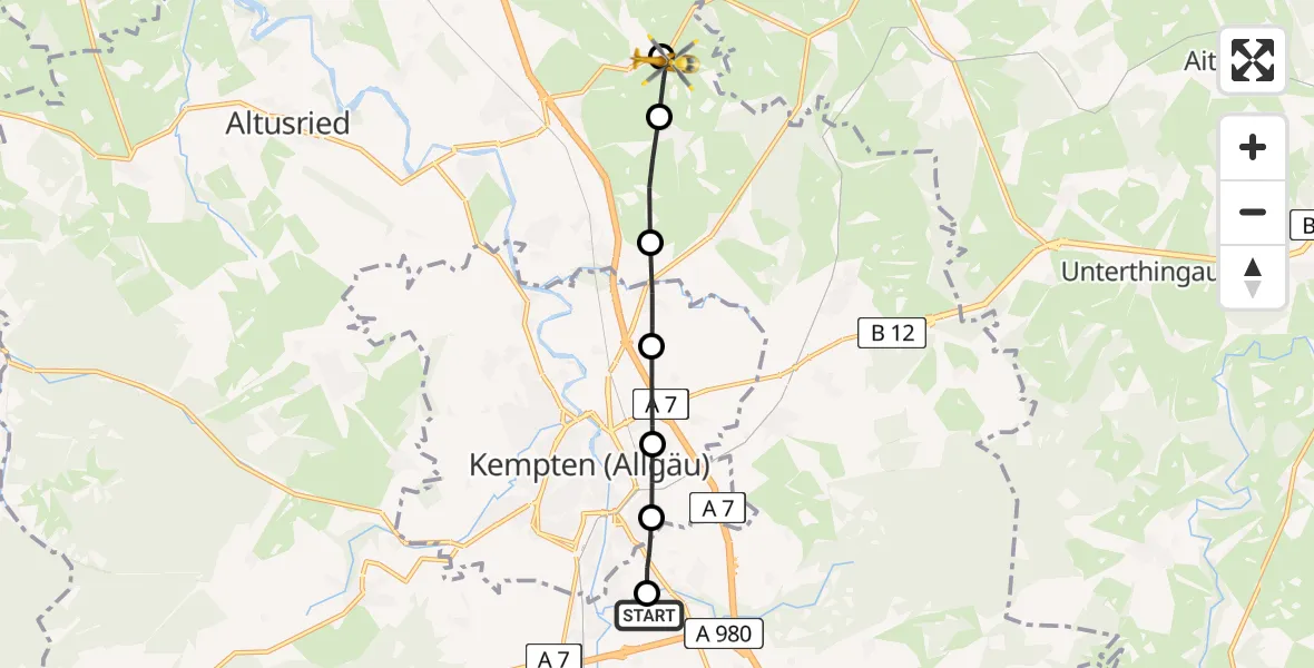 Flugroute Rettungshubschrauber Kempten-Durach Airfield - Seebach, 06 März 2026, 08:55
