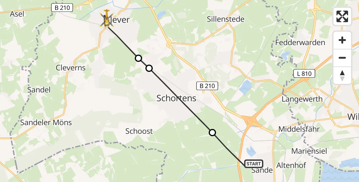 Flugroute Rettungshubschrauber Sande - Jever, 06 März 2026, 08:57