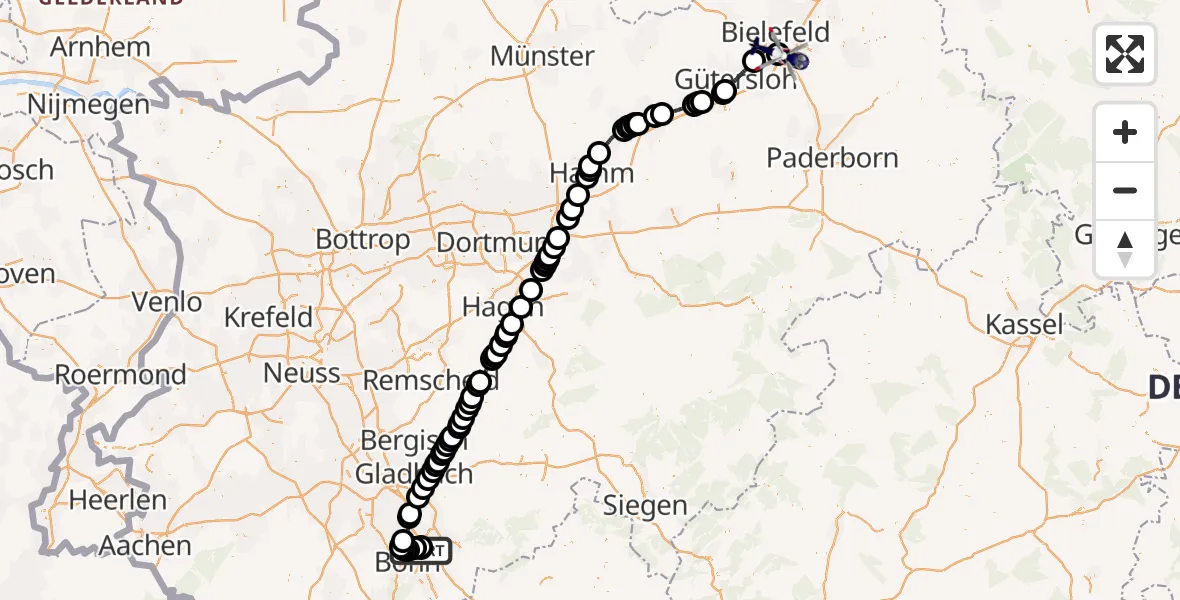 Flugroute Polizeihubschrauber Sankt Augustin - Bielefeld Airport, 06 März 2026, 08:59