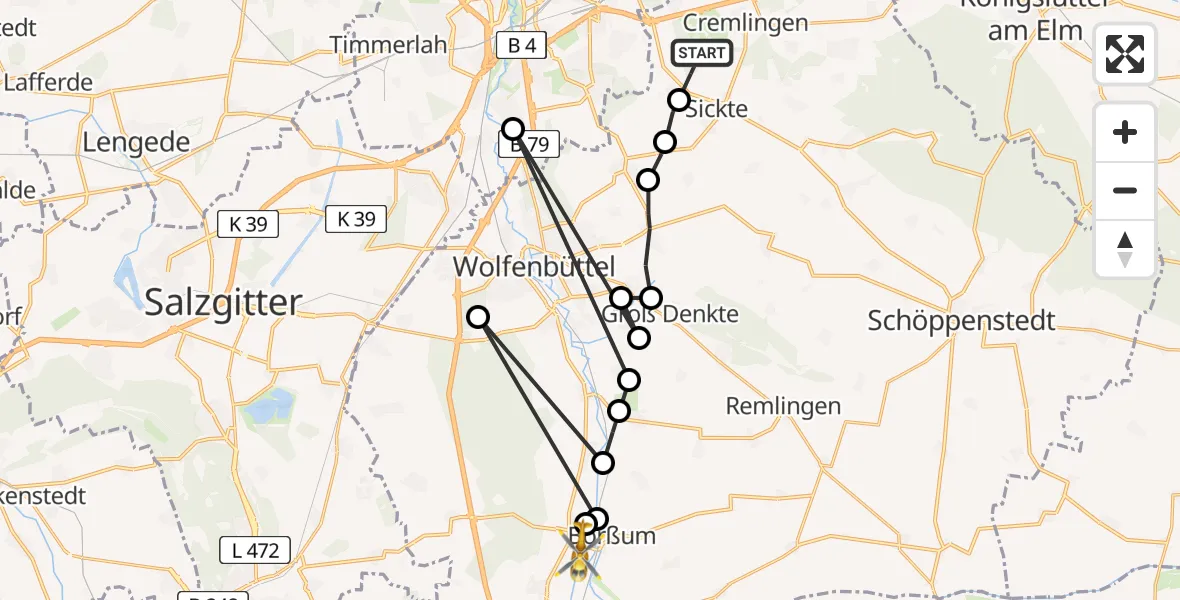 Flugroute Rettungshubschrauber Sickte - Heiningen, 06 März 2026, 09:02