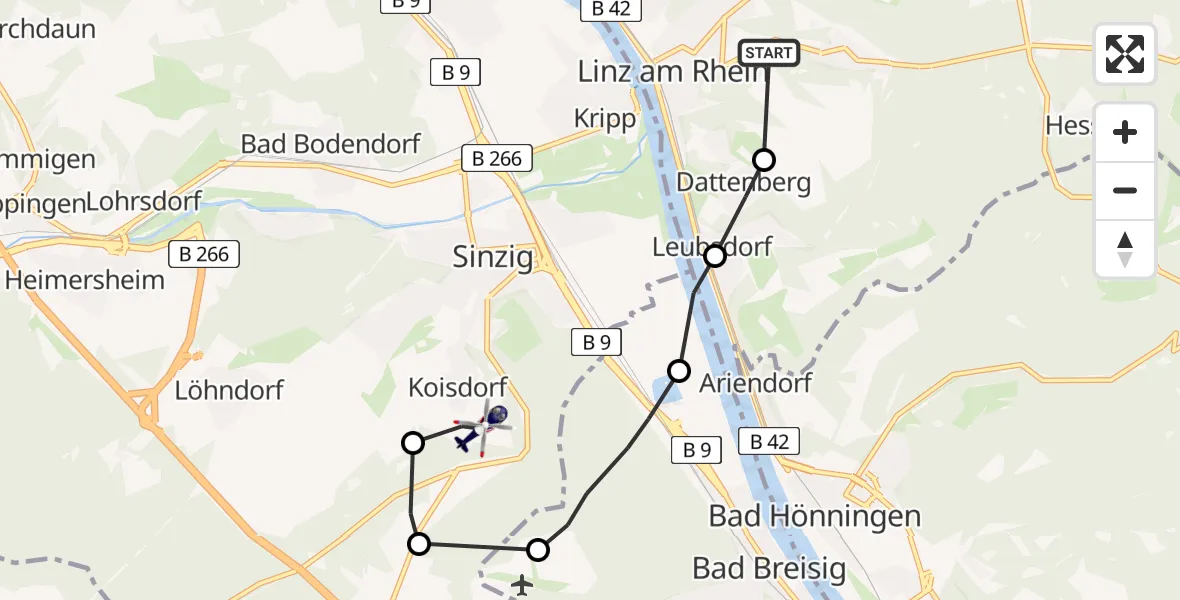 Flugroute Polizeihubschrauber Linz am Rhein - Koisdorf, 06 März 2026, 09:03