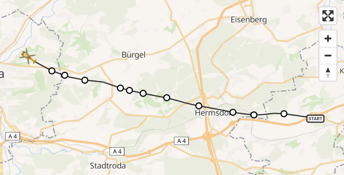 Flugroute Rettungshubschrauber Rüdersdorf - Wenigenjena, 06 März 2026, 09:07