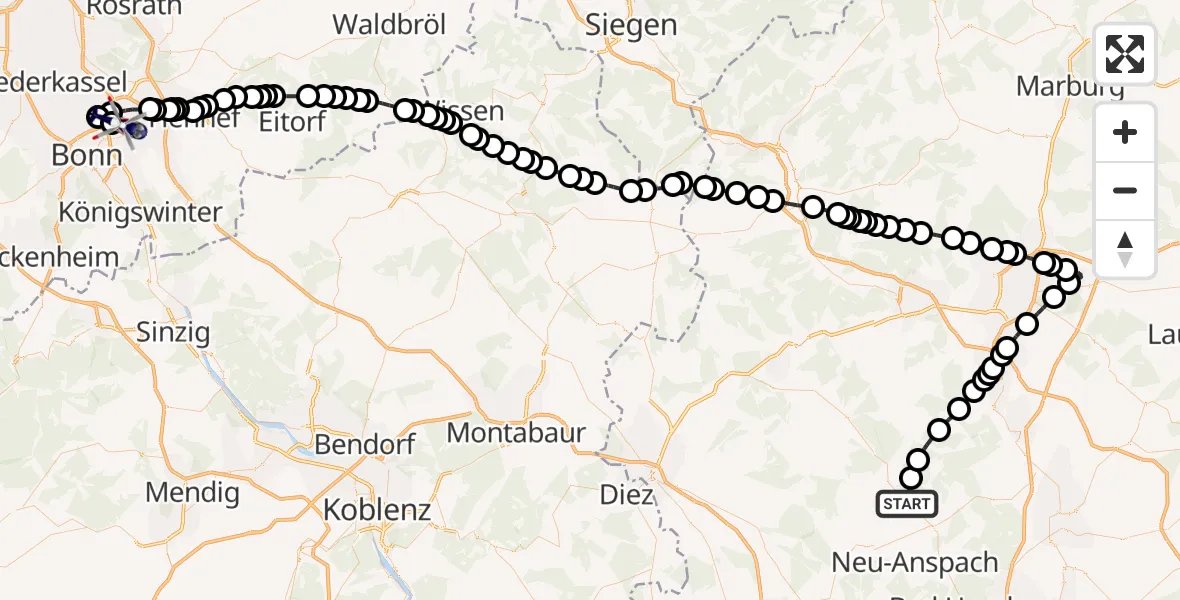 Routekaart van de vlucht: Polizeihubschrauber nach Sankt Augustin, Richthofenstraße