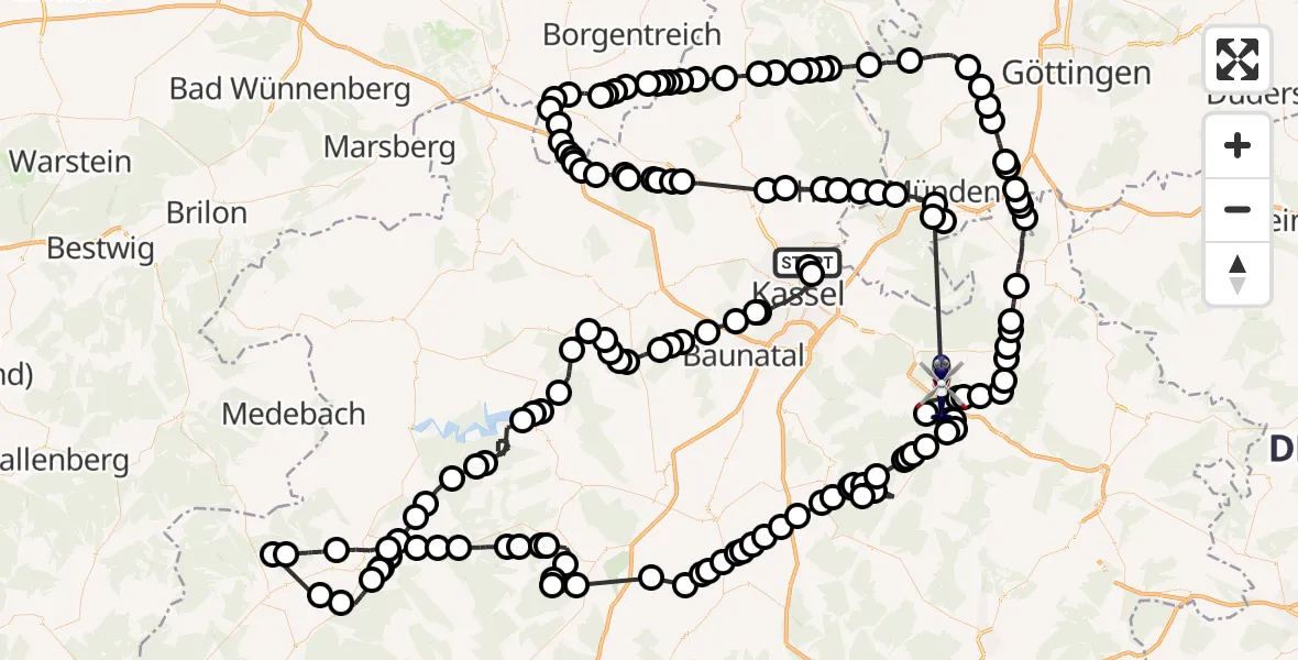 Routekaart van de vlucht: Polizeihubschrauber nach Hessisch Lichtenau, Lärchenweg