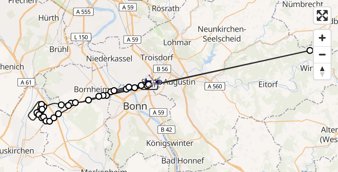 Flugroute Polizeihubschrauber Sankt Augustin - Meindorf, 06 März 2026, 09:25