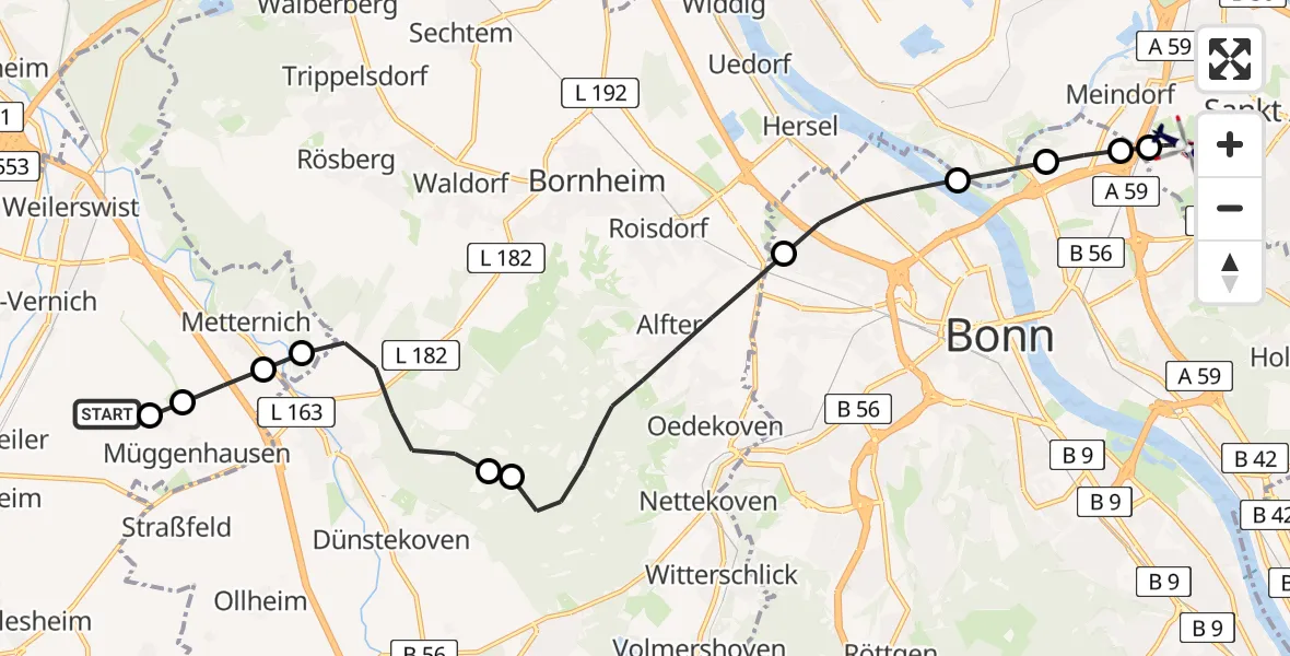 Flugroute Polizeihubschrauber Weilerswist UL - Sankt Augustin, 06 März 2026, 09:26