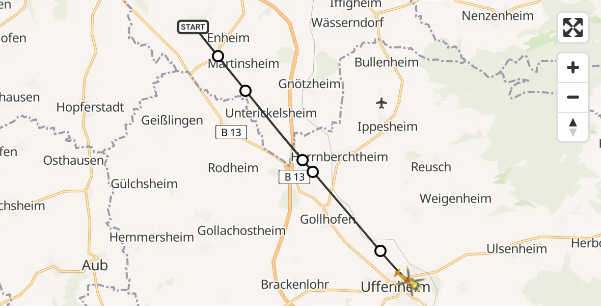 Flugroute Rettungshubschrauber Marktbreit - Uffenheim, 06 März 2026, 09:28