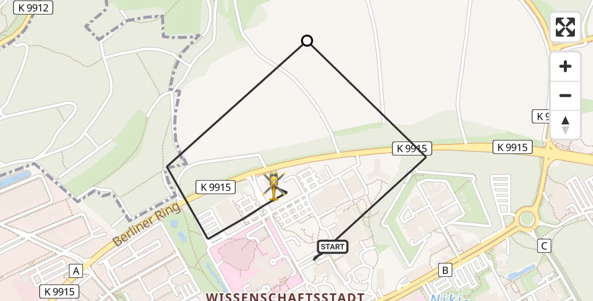 Flugroute Rettungshubschrauber Ulm Military Hospital Emergency Heliport - ADAC Air Rescue Station Ulm (Christoph 22), 06 März 2026, 09:29