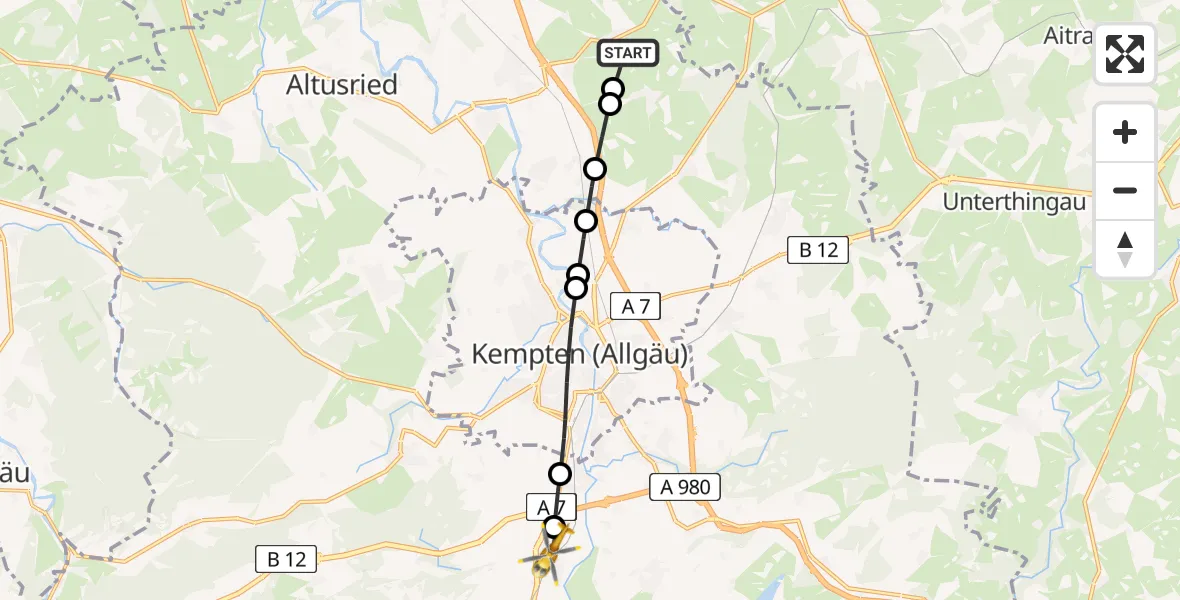 Flugroute Rettungshubschrauber Probstried - Rauns, 06 März 2026, 09:29