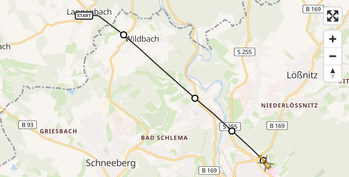 Routekaart van de vlucht: Rettungshubschrauber nach Helios Clinic Aue Heliport
