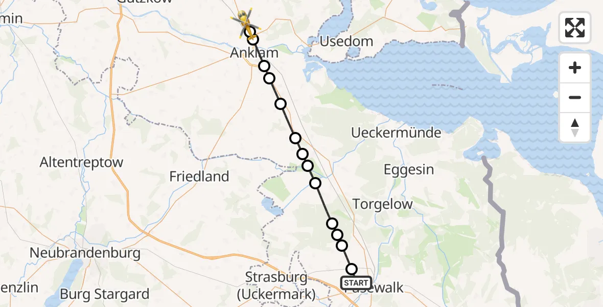 Flugroute Rettungshubschrauber Pasewalk - Ziethen, 06 März 2026, 09:34