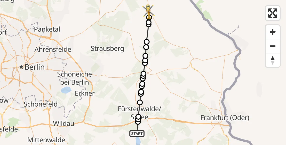 Flugroute Rettungshubschrauber Bad Saarow - Wriezen, 06 März 2026, 09:35