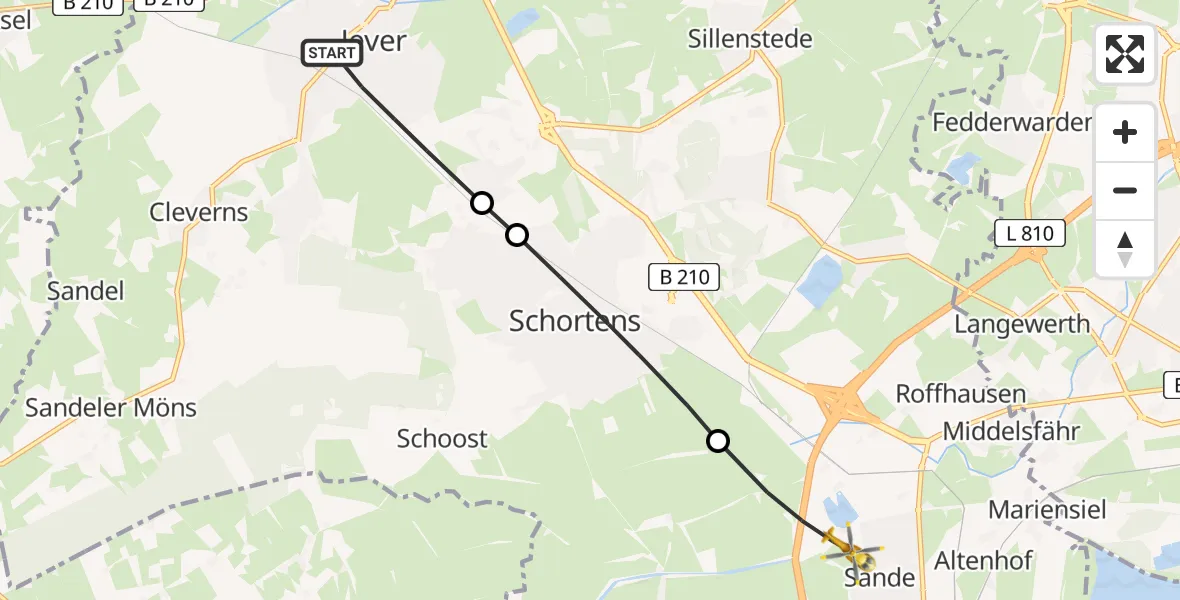 Flugroute Rettungshubschrauber Jever - Sande, 06 März 2026, 09:39