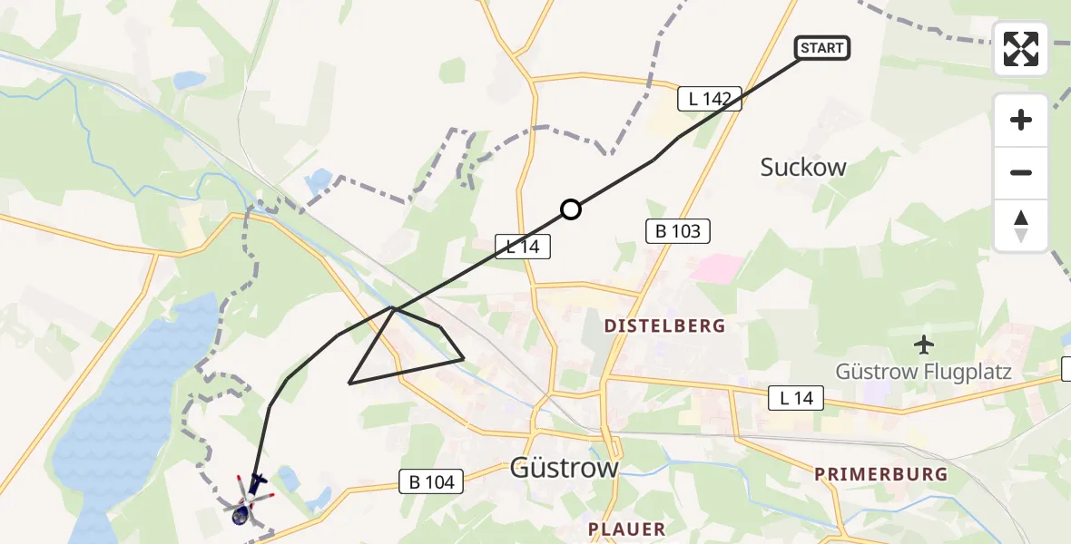 Flugroute Polizeihubschrauber Suckow - Güstrow, 06 März 2026, 09:44