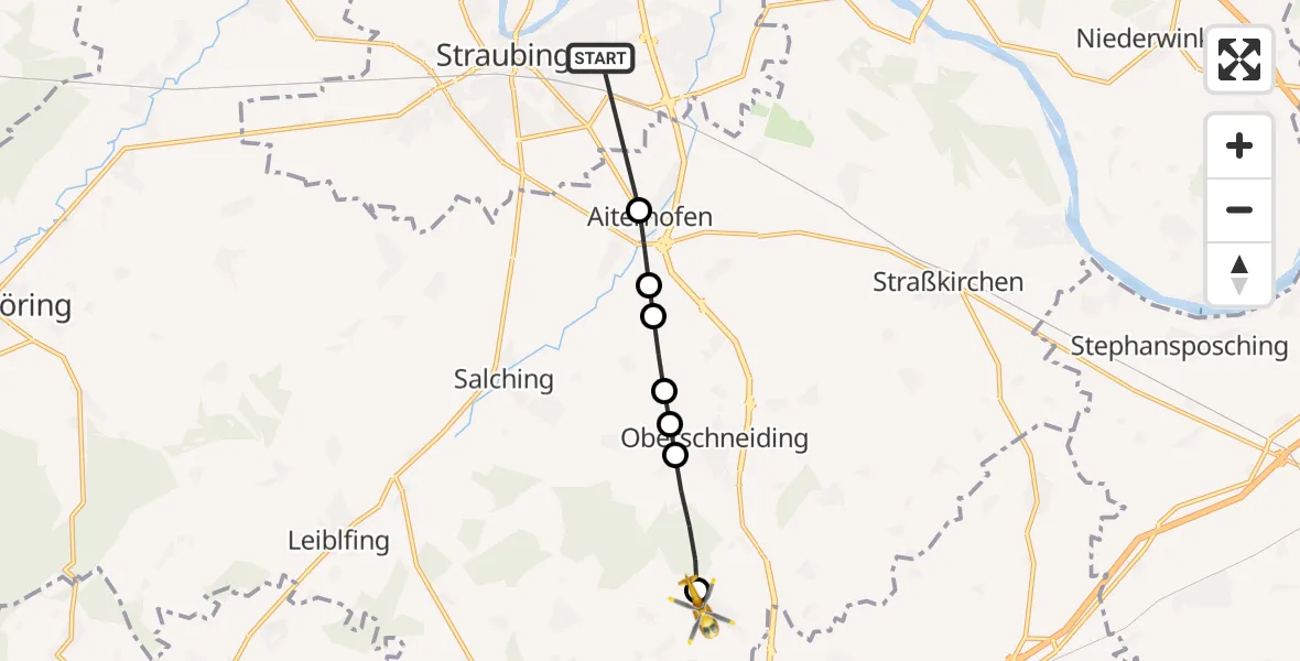 Flugroute Rettungshubschrauber Straubing - Reißing, 06 März 2026, 09:52