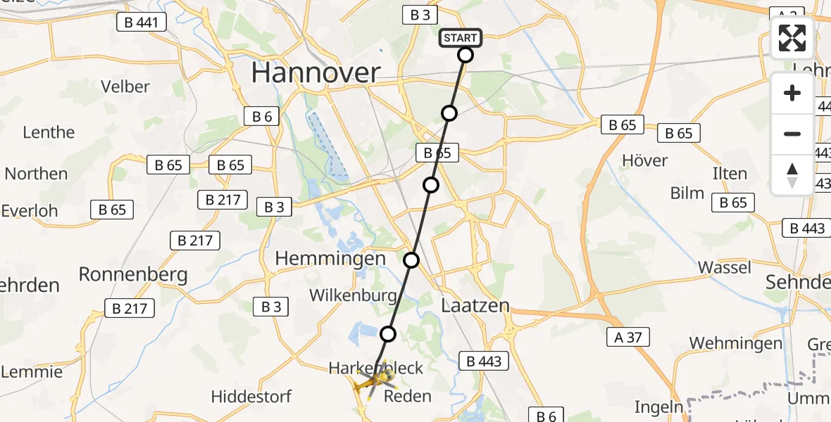 Flugroute Rettungshubschrauber Hannover Air Rescue Heliport (Christoph 4) - Hemmingen, 06 März 2026, 10:04