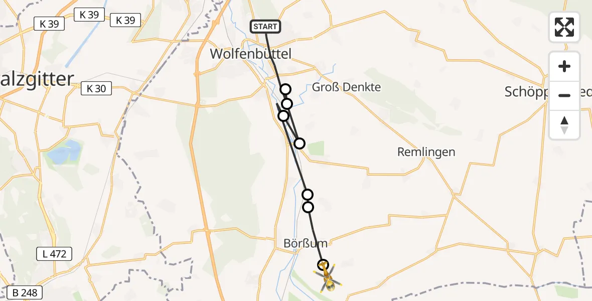 Flugroute Rettungshubschrauber Wolfenbüttel - Schladen-Werla, 06 März 2026, 10:04