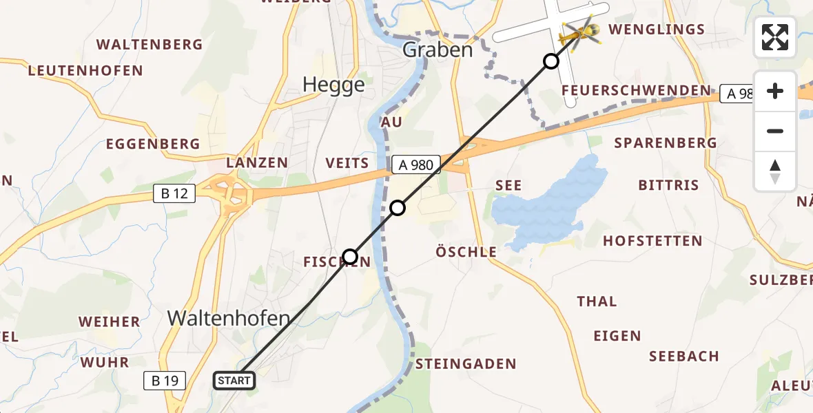 Flugroute Rettungshubschrauber Rauns - Kempten-Durach Airfield, 06 März 2026, 10:04