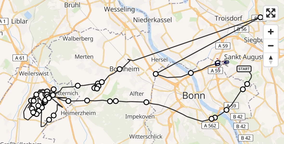 Flugroute Polizeihubschrauber Sankt Augustin - Sankt Augustin, 06 März 2026, 10:07
