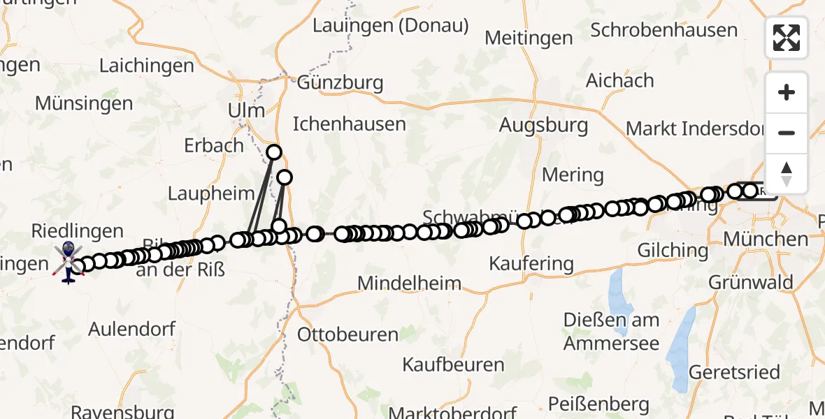Routekaart van de vlucht: Polizeihubschrauber nach Ertingen, B 311