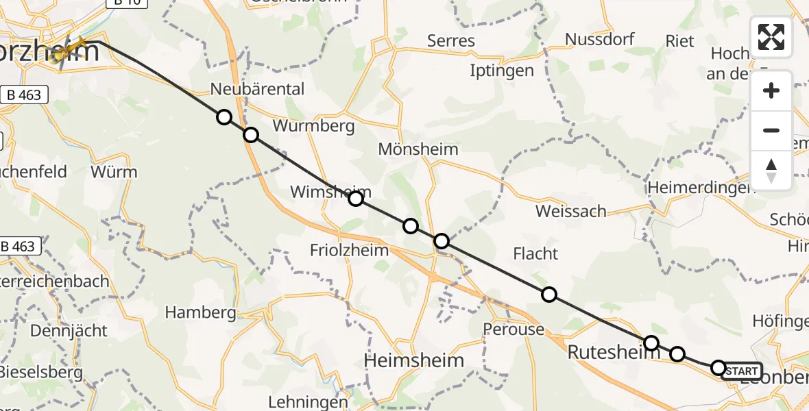 Flugroute Rettungshubschrauber Leonberg Hospital Heliport - Pforzheim, 06 März 2026, 10:13