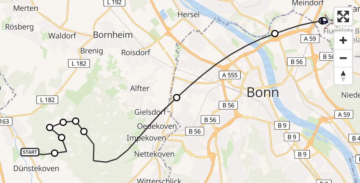 Flugroute Polizeihubschrauber Heimerzheim - Sankt Augustin, 06 März 2026, 10:20