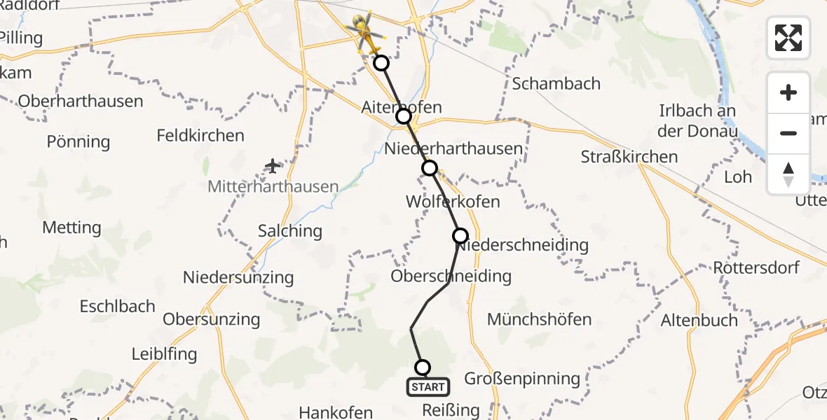 Flugroute Rettungshubschrauber Reißing - Straubing, 06 März 2026, 10:21