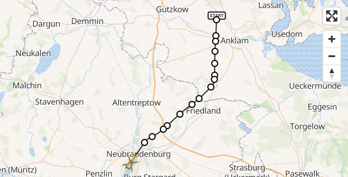 Flugroute Rettungshubschrauber Klein Bünzow - Neubrandenburg, 06 März 2026, 10:31