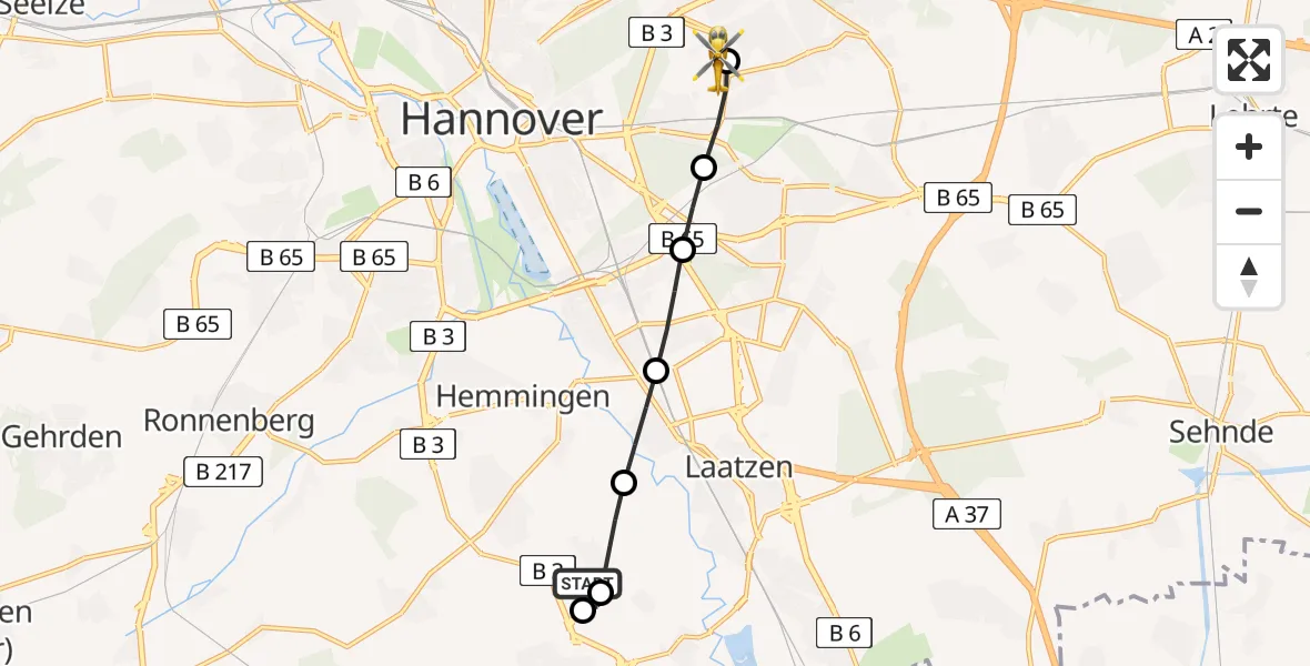 Routekaart van de vlucht: Rettungshubschrauber nach Hannover Air Rescue Heliport (Christoph 4)