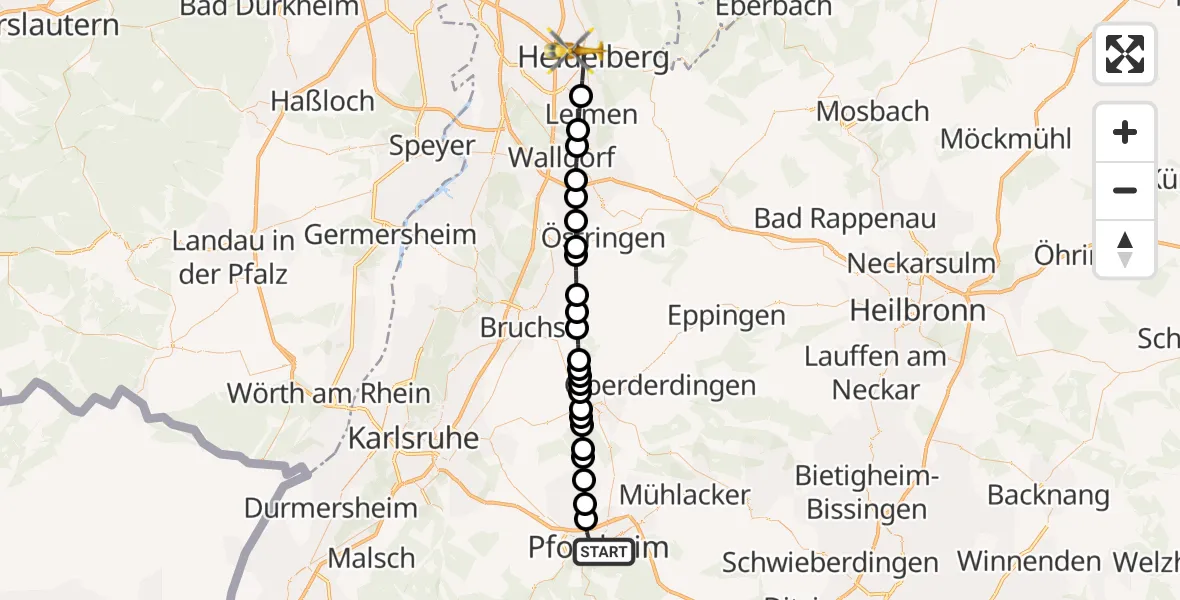 Flugroute Rettungshubschrauber Pforzheim - Heidelberg, 06 März 2026, 10:45