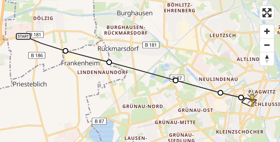 Flugroute Rettungshubschrauber Schkeuditz - Südwest, 06 März 2026, 10:46