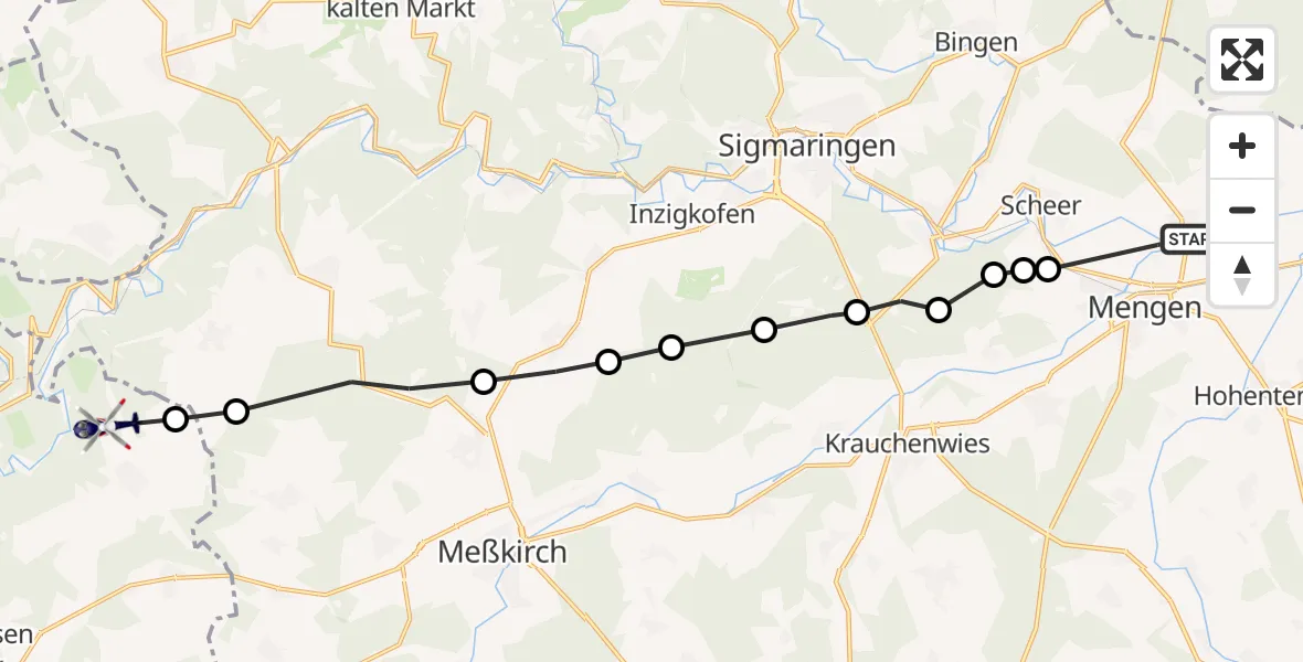 Flugroute Polizeihubschrauber Blochingen - Buchheim, 06 März 2026, 10:54