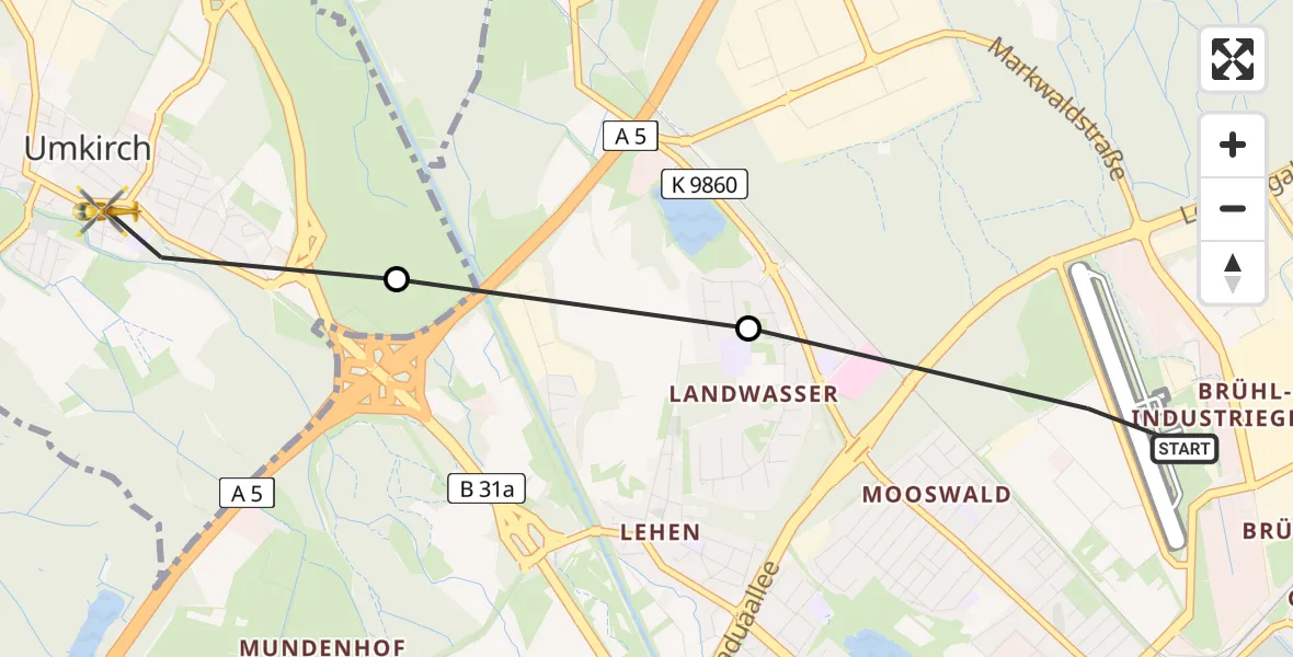 Flugroute Rettungshubschrauber Freiburg im Breisgau Airfield - Umkirch, 06 März 2026, 10:56