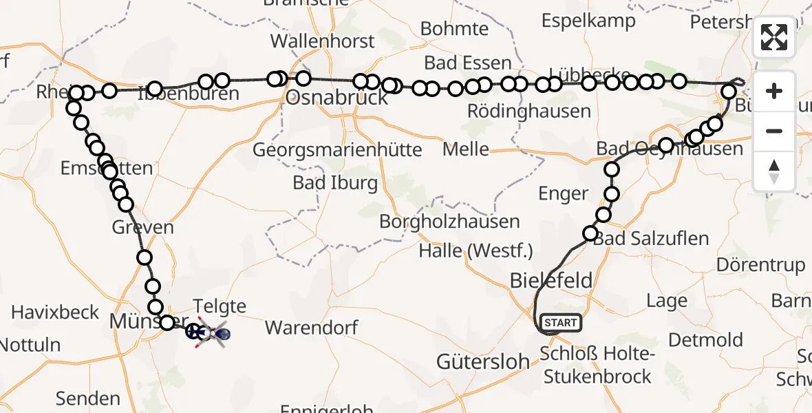 Flugroute Polizeihubschrauber Bielefeld - Telgte, 06 März 2026, 10:59