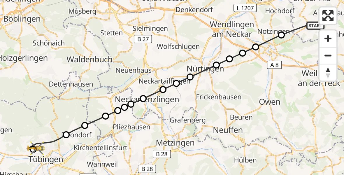 Routekaart van de vlucht: Rettungshubschrauber nach Tübingen Trauma Hospital Helipad