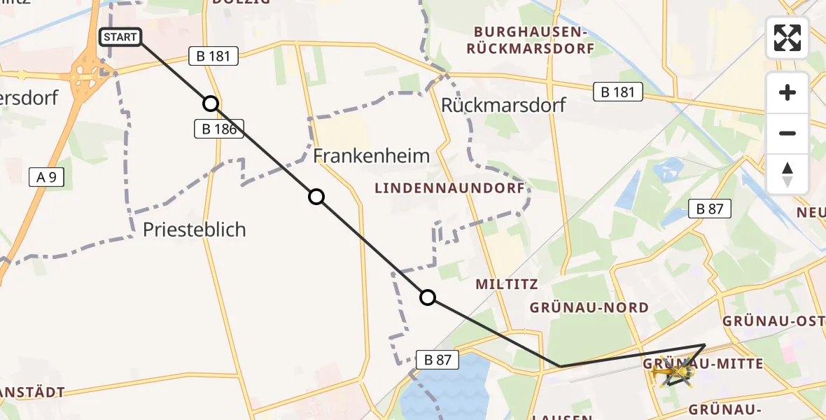 Flugroute Rettungshubschrauber ADAC Air Rescue Station Leipzig/Schkeuditz-Dölzig Heliport (Christoph 61) - West, 06 März 2026, 11:06