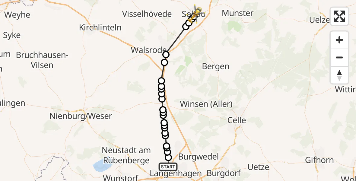 Flugroute Ambulanzhubschrauber Hannover Airport - Soltau, 06 März 2026, 11:08