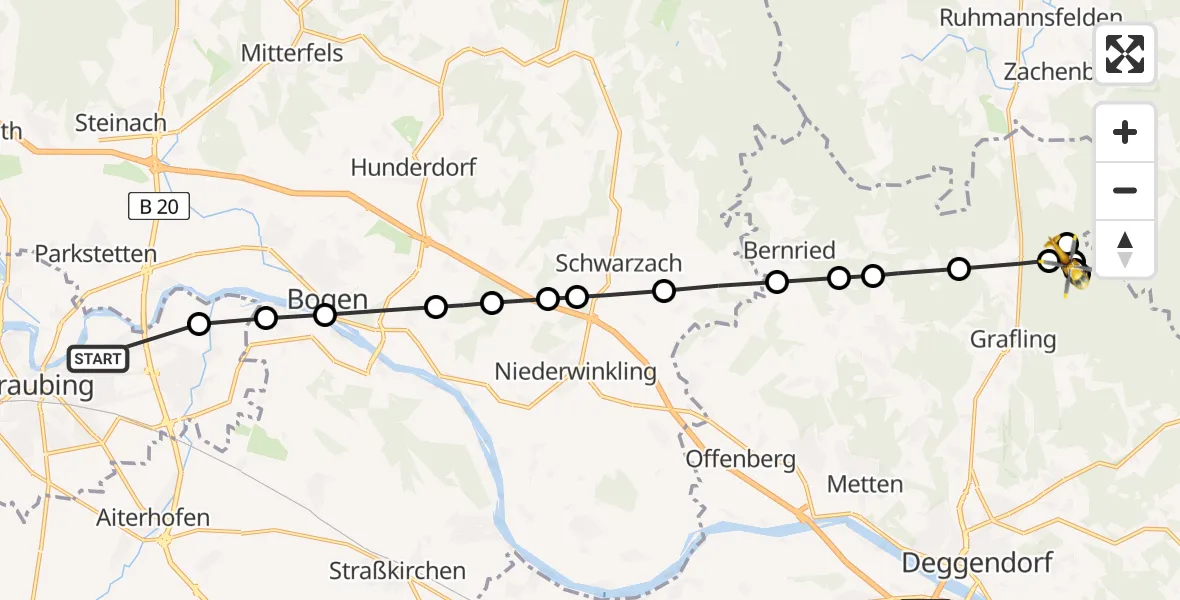 Flugroute Rettungshubschrauber Straubing - Grafling, 06 März 2026, 11:21