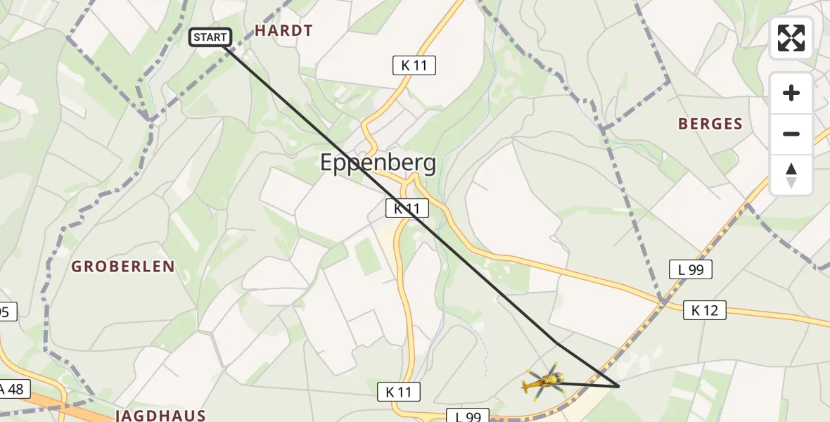 Flugroute Ambulanzhubschrauber Eppenberg - Eppenberg, 06 März 2026, 11:22