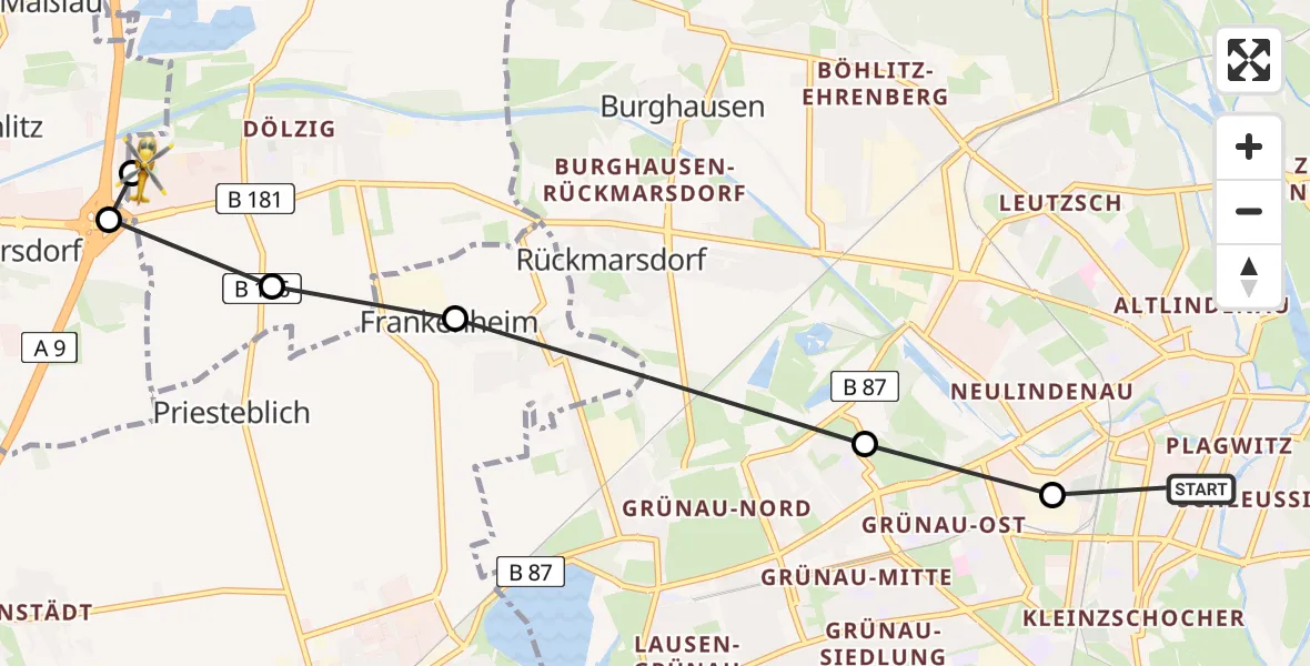 Flugroute Rettungshubschrauber Südwest - ADAC Air Rescue Station Leipzig/Schkeuditz-Dölzig Heliport (Christoph 61), 06 März 2026, 11:30