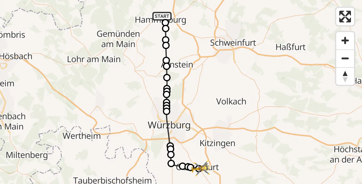 Routekaart van de vlucht: Rettungshubschrauber nach Ochsenfurt, Hübnerweg
