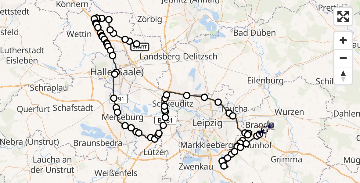 Flugroute Polizeihubschrauber Landsberg - Polenz, 06 März 2026, 11:35