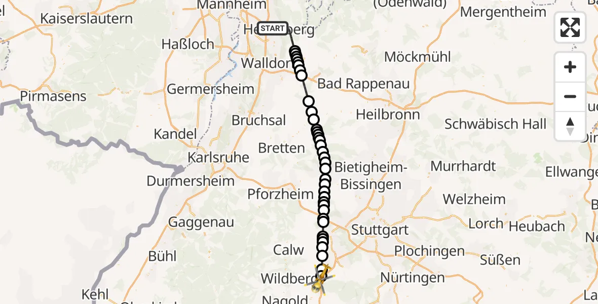 Flugroute Rettungshubschrauber Heidelberg - Nufringen, 06 März 2026, 11:37