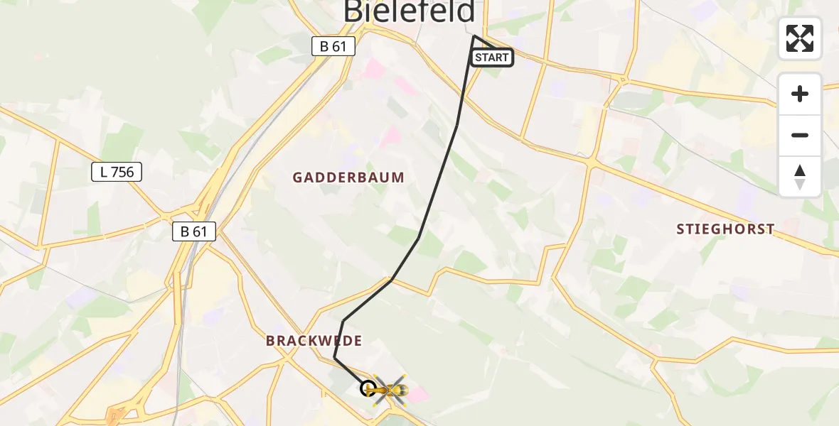 Flugroute Rettungshubschrauber Bielefeld - Luftrettungszentrum Bielefeld, 06 März 2026, 11:38
