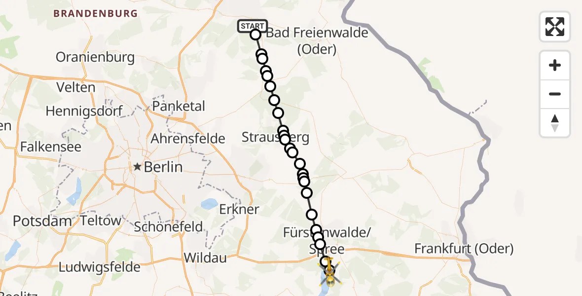Flugroute Rettungshubschrauber Eberswalde - Bad Saarow, 06 März 2026, 11:39